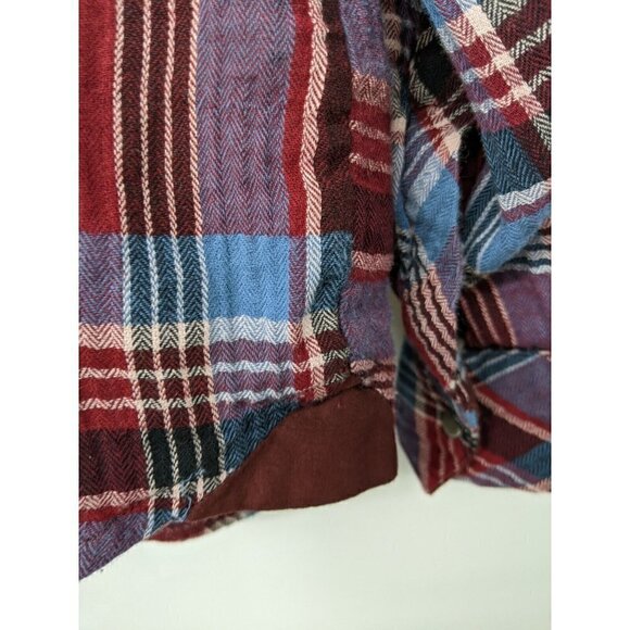 KUT from the Kloth Snap Button Up Shirt Women's Sz Medium Maroon Blue Plaid - Picture 7 of 10